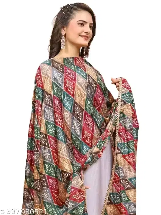 Chinon Printed Dupatta for Women (Multicolor, 2.2 m)