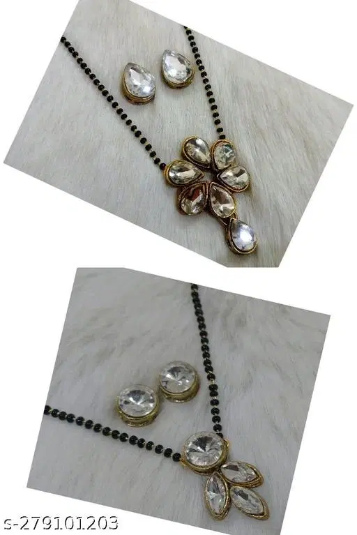 Alloy Mangalsutra With Earring for Women, Black