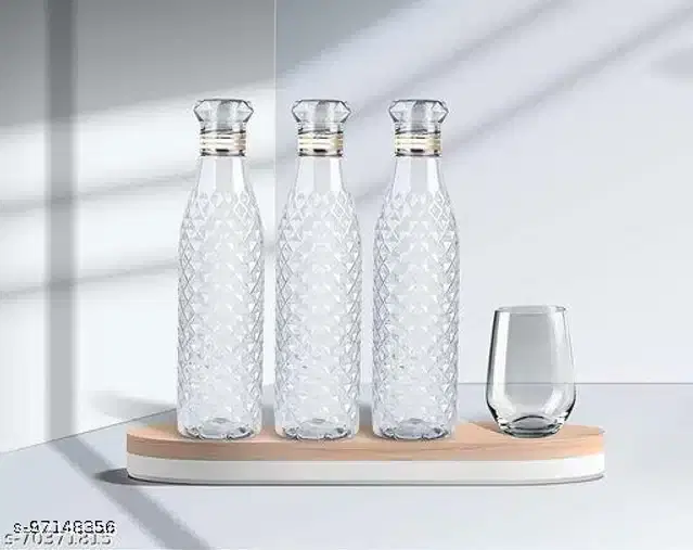 Plastic Water Bottle, Transparent, Pack of 3