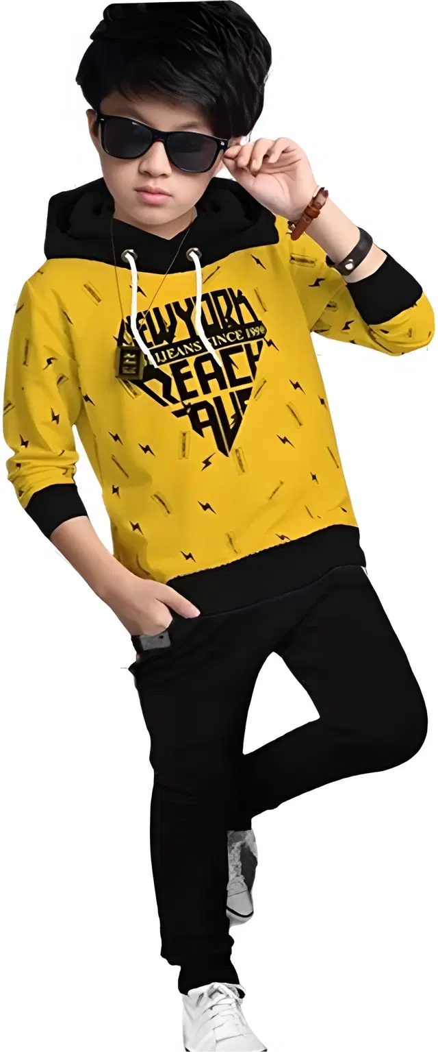 Cotton Blend Hooded Neck Sweatshirts for Boys (Mustard, 4-5 Years)