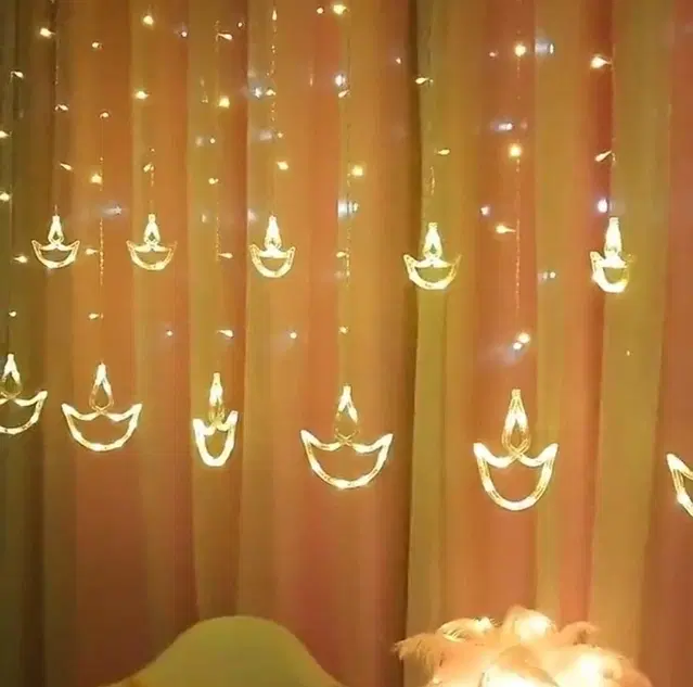 6+6 Diya 3 Meter Curtain Led Light, Warm White