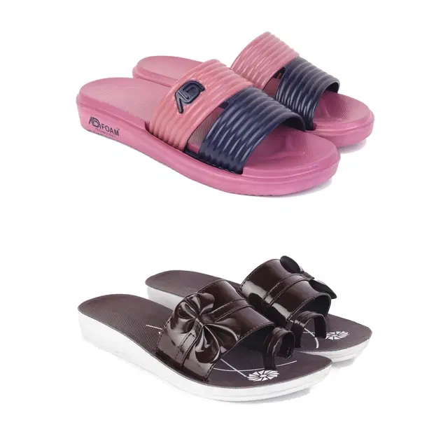 Combo of Sliders & Flats for Women, Set of 2 (Multicolor, 5)