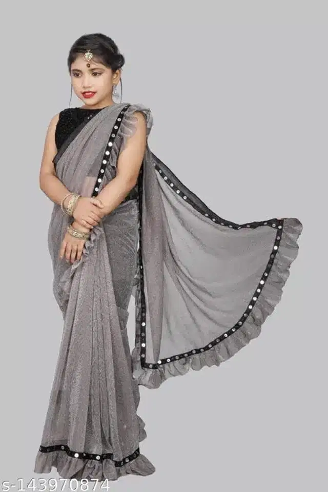 Ready to Wear Saree for Girls (Grey, 4-5 Years)