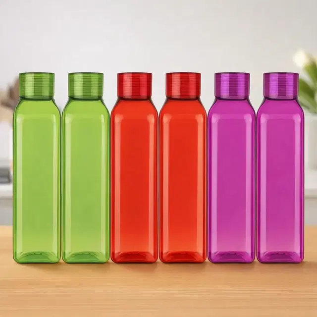 Parikshit Plastic Water Bottles, 1000 ml, Set of 6, Multicolor
