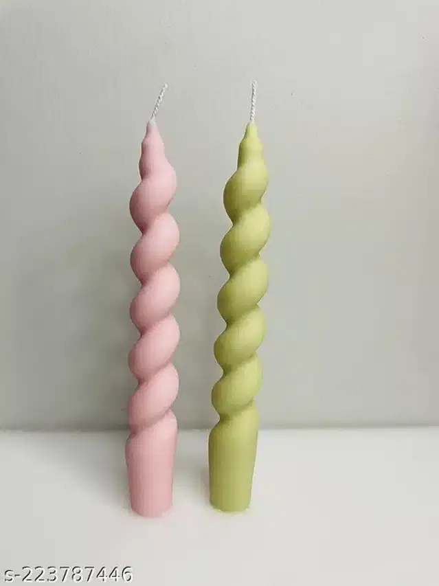 Twisted Pillar Shaped Candles, Pink & Olive, Pack of 2