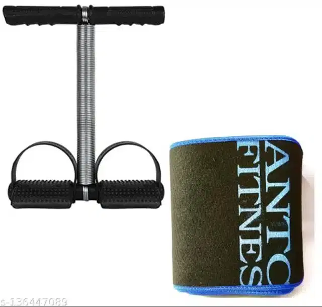 Single Spring Tummy Trimmer with Sweat Belt, Black & Silver, Set of 2