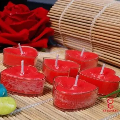 Heart Shaped Unscented Candles, Red, Pack of 6