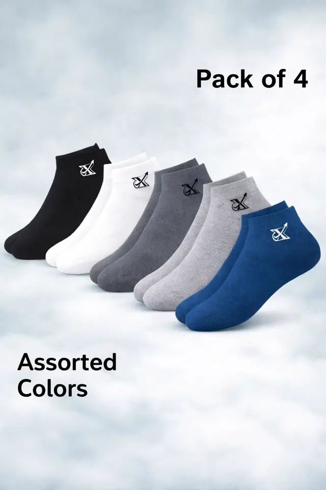 Printed Ankle Length Cotton Blend Socks for Men ,Multicolour, Set of 4