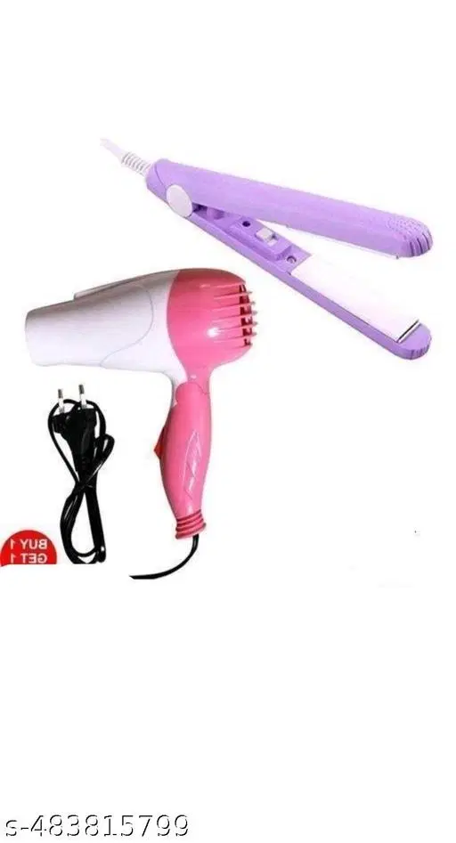 Mini Hair Straightner with Hair Dryer, Multicolor, Set of 2