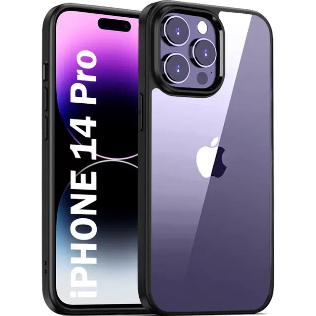 Aramid Fiber Transparent Hybrid Hard Bumper Mobile Back Cover for Apple iPhone 14 Pro, Black