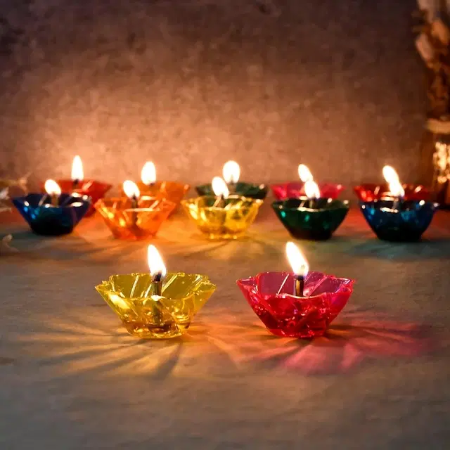Plastic 3D Shadow Reflection Floating Diwali Diyas, Multicolor, Pack of 24