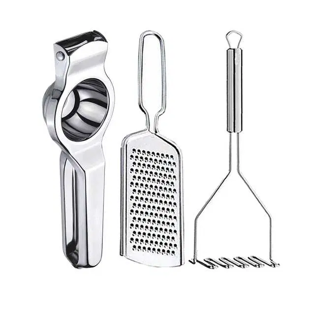 Oc9 Stainless Steel Lemon Squeezer & Cheese Grater & Potato Masher Kitchen Tool Set, O-28