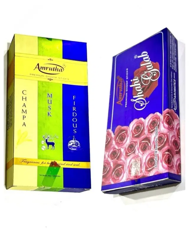 Combo of Amrutha 3 in 1 Champa & Shahi Gulab Premium Dhoop Sticks, Set of 2