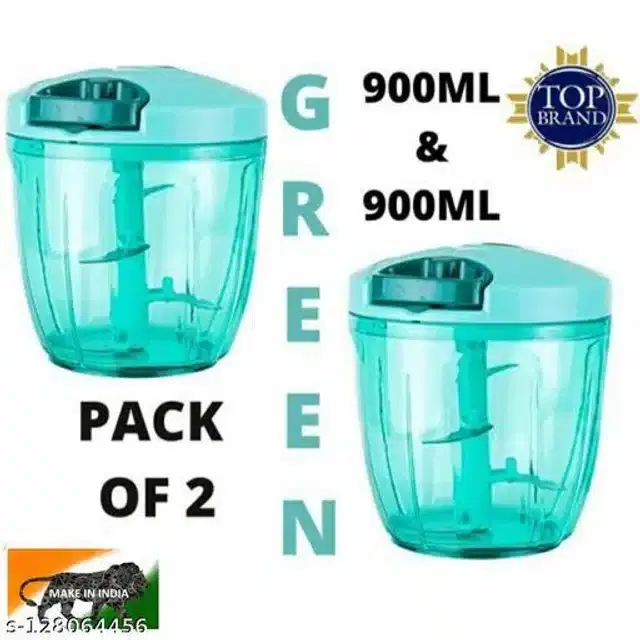 Manual Chopper for Kitchen, Green, 900 ml, Pack of 2