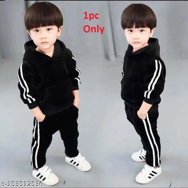 Velvet Solid Clothing Sets for Boys & Girls (Black, 0-1 Years)