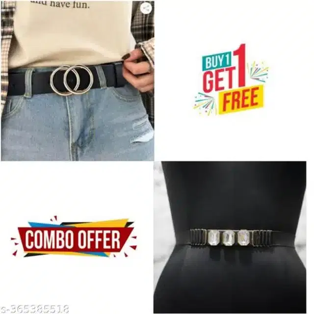 Fancy Belts for Women, Pack of 2 (Black)