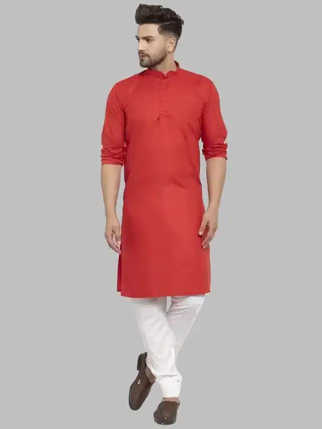 Solid Kurta for Men (Red, XXL)
