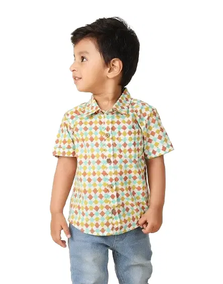 Cotton Blend Printed Shirt For Boys, Yellow (1-2 year)