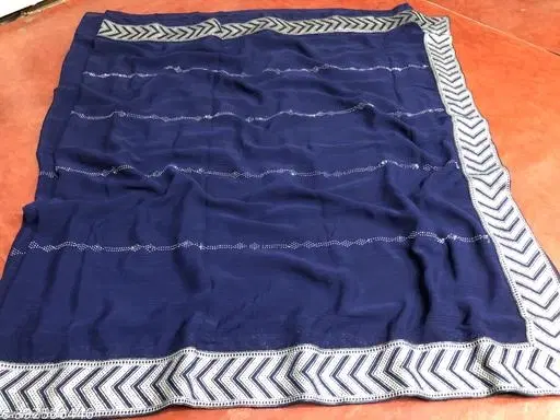 Chiffon Embellished Saree For Women, Blue