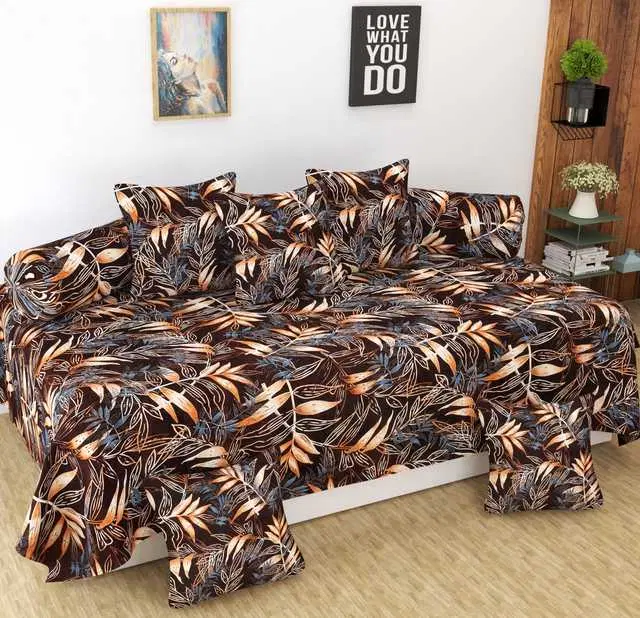 Homefab Microfiber Diwan Set, Coffee Brown, 60X88 In, HF-112