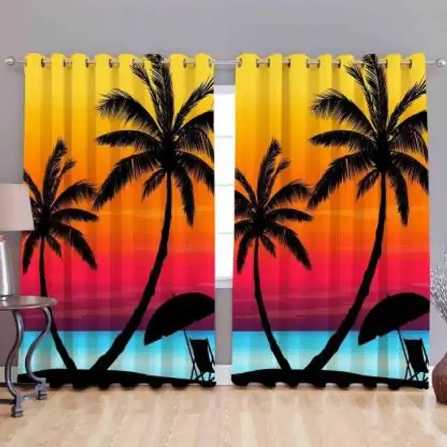 Polyester Printed Window & Door Curtains, Pack of 2, Multicolor, 5 feet