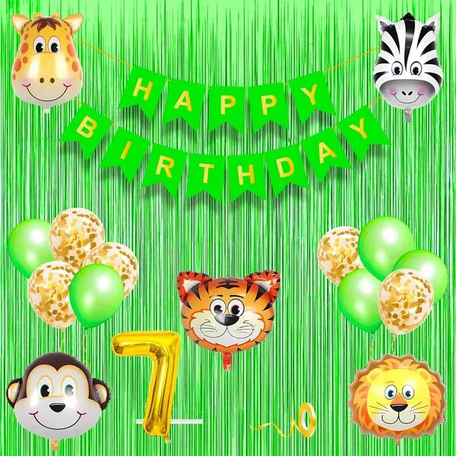 Jungle Theme 7th Birthday Decoration Kit for Kids (Green)Pcs Of 20 ,(Set Of 1)