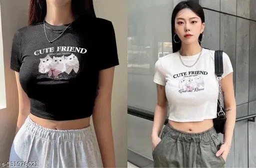 Lycra Top for Women, White & Black, Pack of 2 (XS)