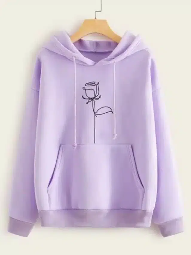Fleece Self-Design Hoodies for Women (Lavender, M)