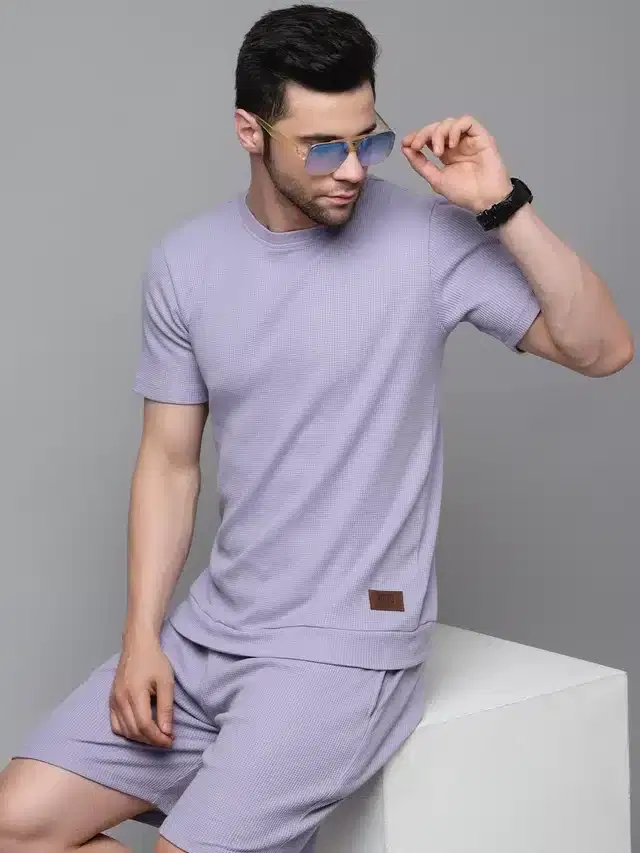 Half Sleeves Co-Ord Set for Men (Purple, S)