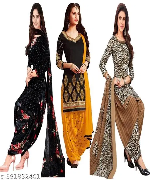 Crepe Printed Unstitched Suits for Women, Pack of 3 (Multicolor, Un Stitched)