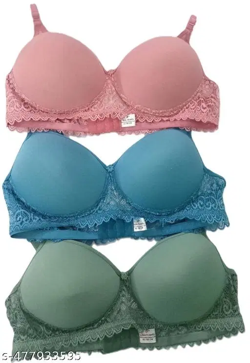 Cotton Blend Bra for Women, Multicolour, Pack of 3 (28B)