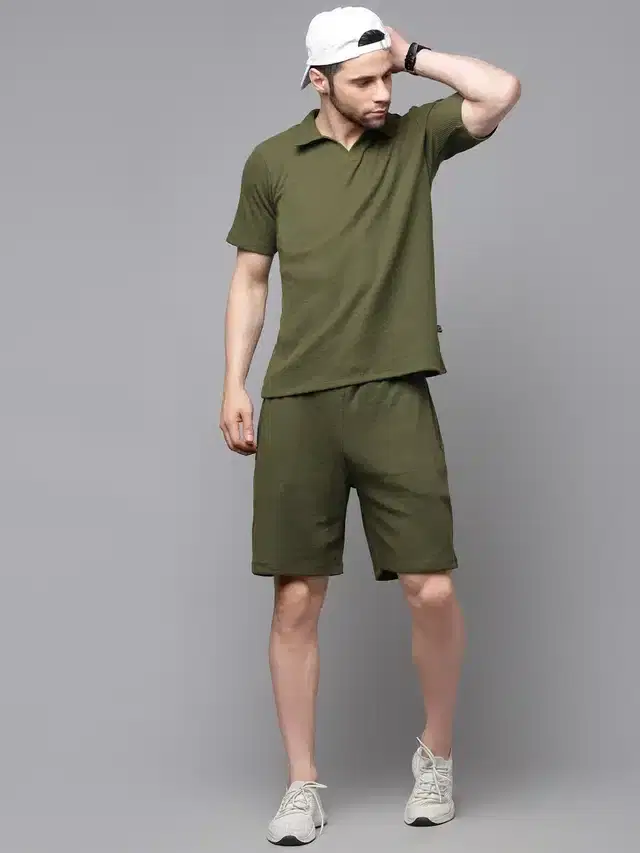 Half Sleeves Co-Ord Set for Men (Green, M)