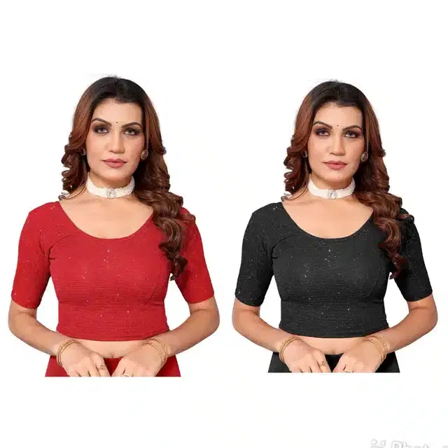 Half Sleeves Stitched Blouse for Women, Pack of 2 (Multicolor, 32)
