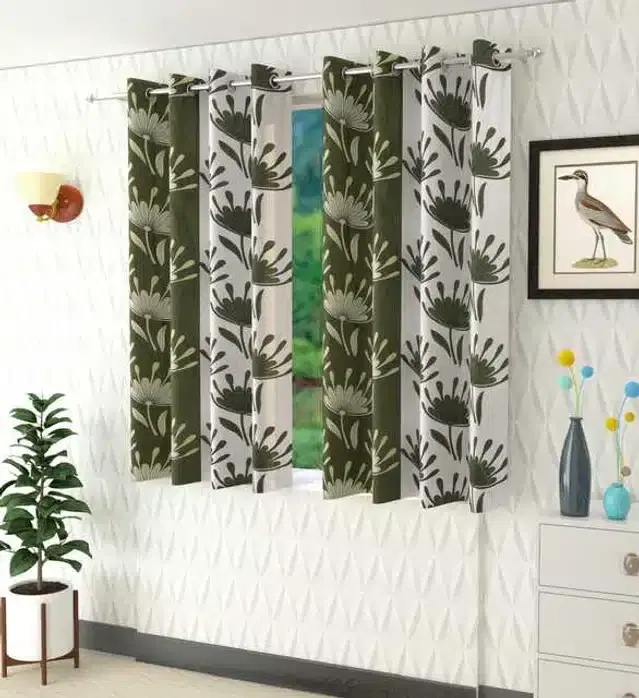 Window Curtain, Pack of 2, Green, 4X5 Feet