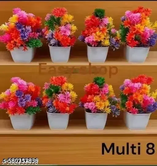 Plastic Artificial Flowers, Multioclor, Pack of 8