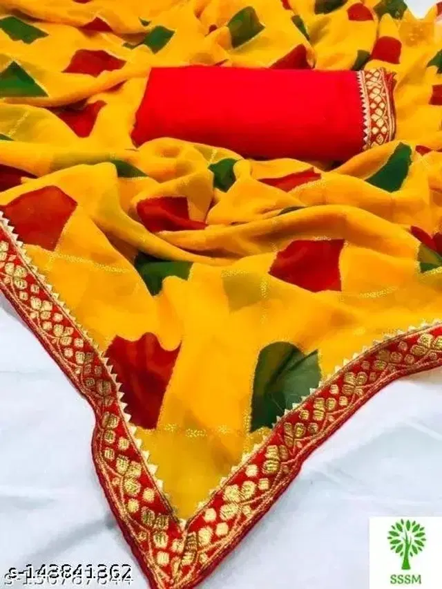 Georgette Printed Saree for Women (Yellow, 6.3 m)