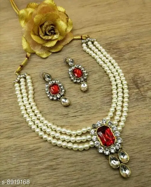Elegant Alloy & Pearl Jewellery Sets