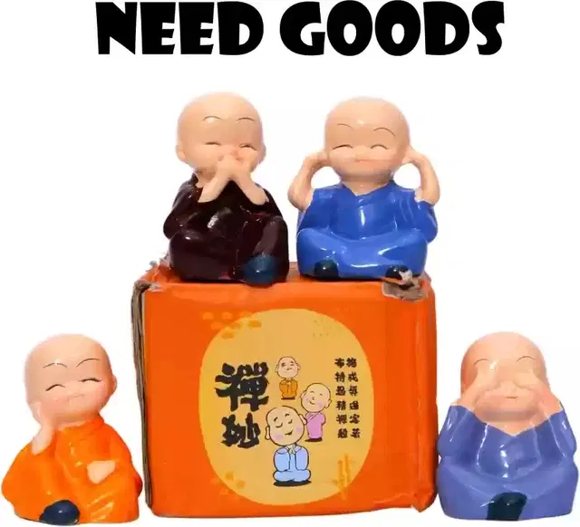 Polyresin Baby Monks Showpiece for Car Dashboard, Multicolor, Pack of 4