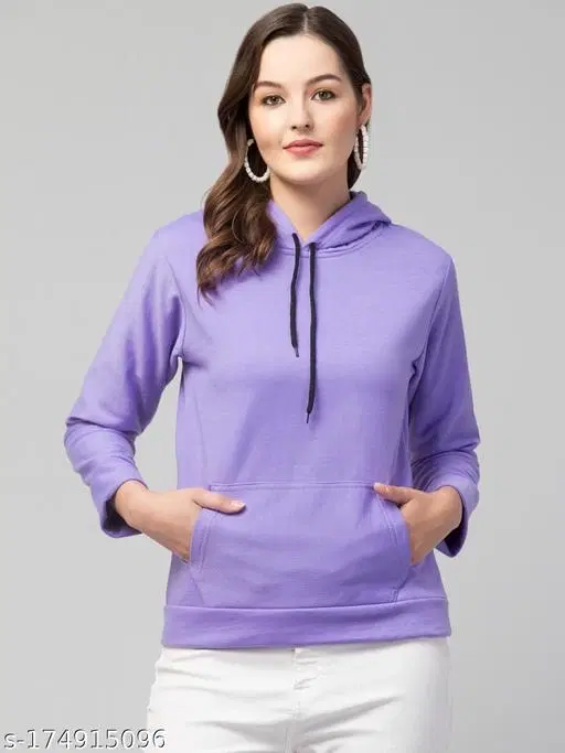 Fleece Solid Hoodie for Women (Blue, L)