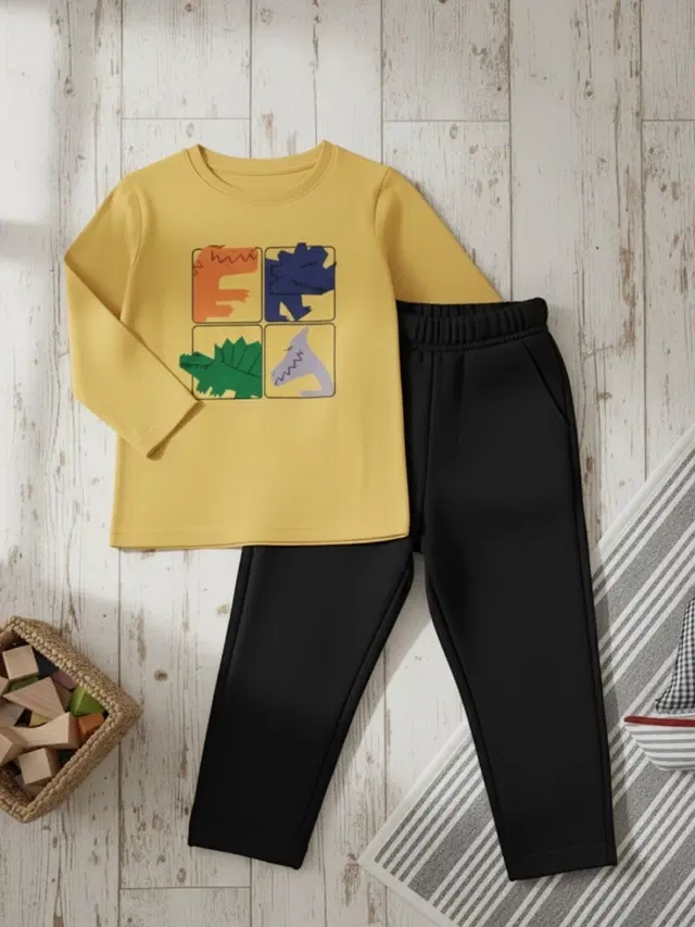 Cotton Solid Clothing Set For Boys, Multicolour (3-4 Years)