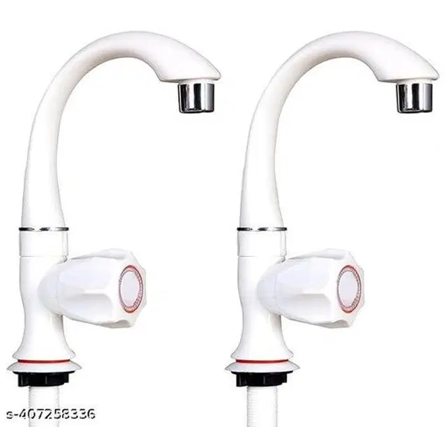 Plastic Swan Neck Tap, White, Pack of 2