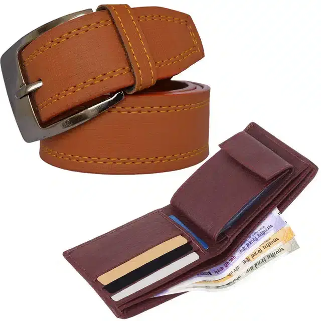 Synthetic Wallet with Formal Belt for Men, Pack of 2 (Multicolor)