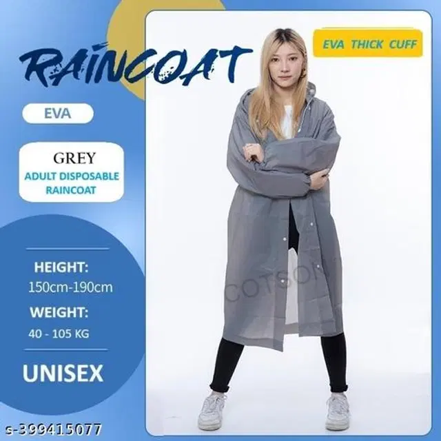 Polyester Rain Coat for Men & Women, Grey, Free Size