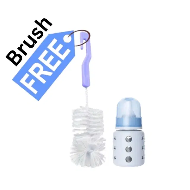 Glass Milk Bottle, 60 ml with Cleaning Brush, Blue, Set of 2