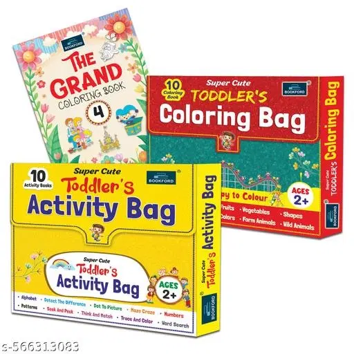 Super Cute Toddlers Activity Bag + Coloring Bag + The Grand Coloring Book - 4 (Set of 3) – Creative Coloring & Activity Combo for Toddlers and Kids