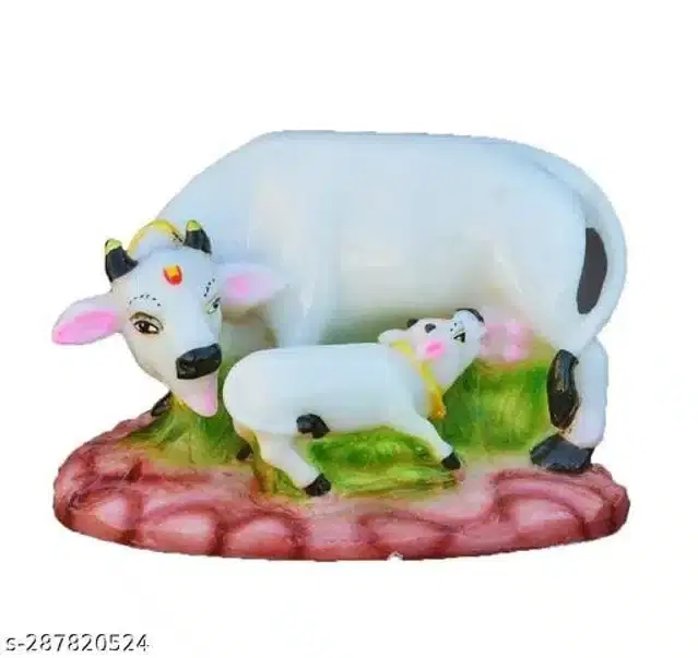 Porcelain Kamdhenu Cow Showpiece, Multicolor