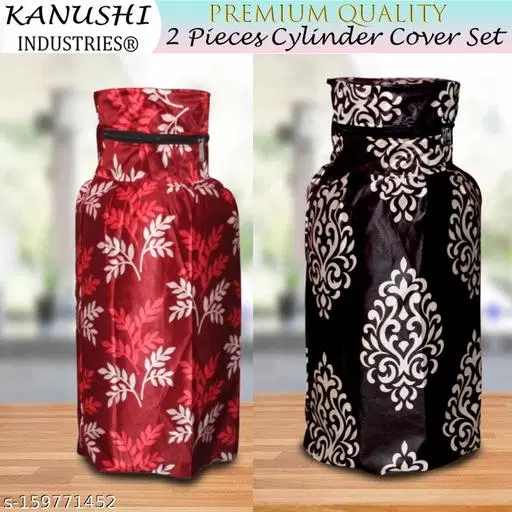 KANUSHI Industries Designer LPG Gas Cylinder Cover Set of 2Pc (2PCS+CYL-MAROON-SMALL-LEVS+BROWN-FLORAL)