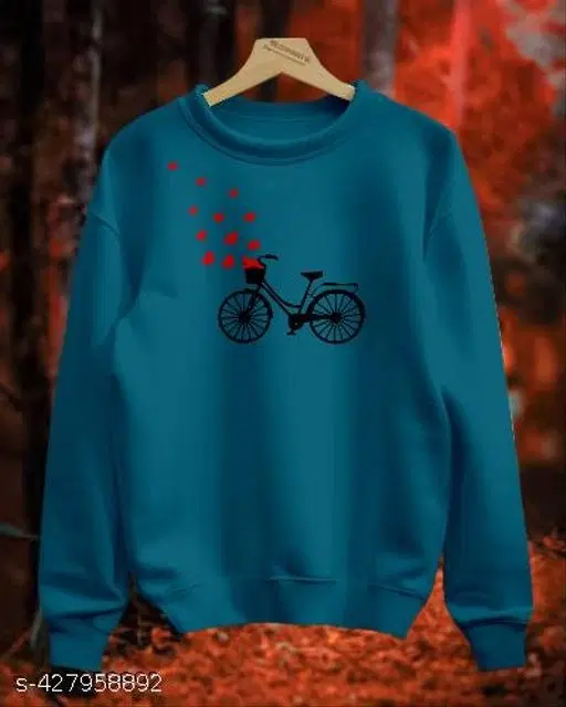 Cotton Printed Sweatshirt for Women (Teal, XS)