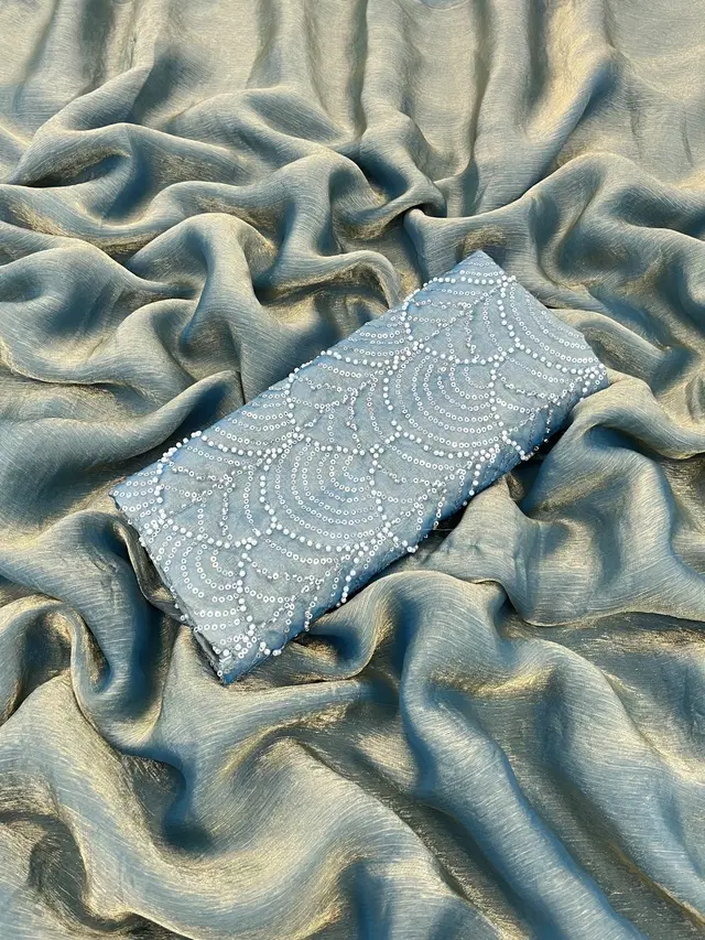 Satin Solid Saree for Women, Sky Blue (6.3 m)