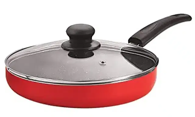 Nirlon Aluminium Non Stick Frying Pan with Glass Lid, Red